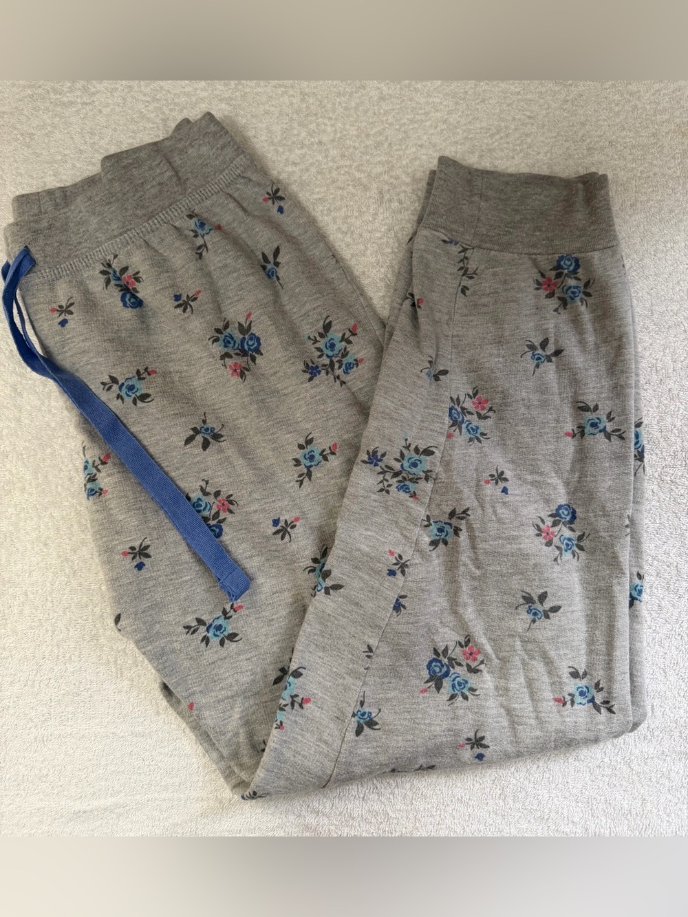 Jessica Simpson Floral Knit Lounge Joggers Sweatpants Drawstring Cotton Cozy